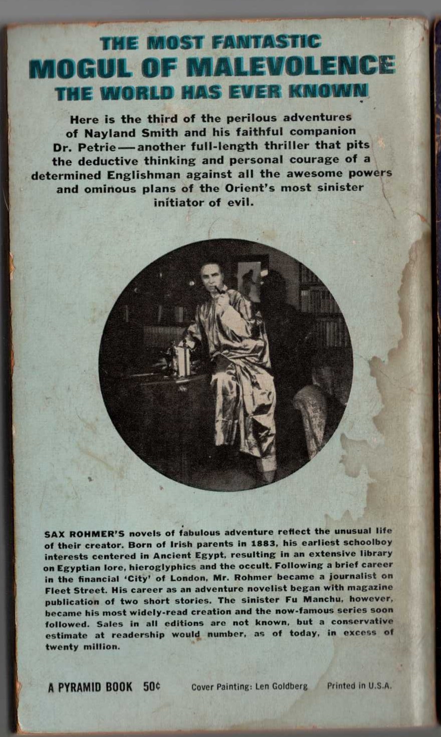 Sax Rohmer  THE HAND OF FU MANCHU magnified rear book cover image