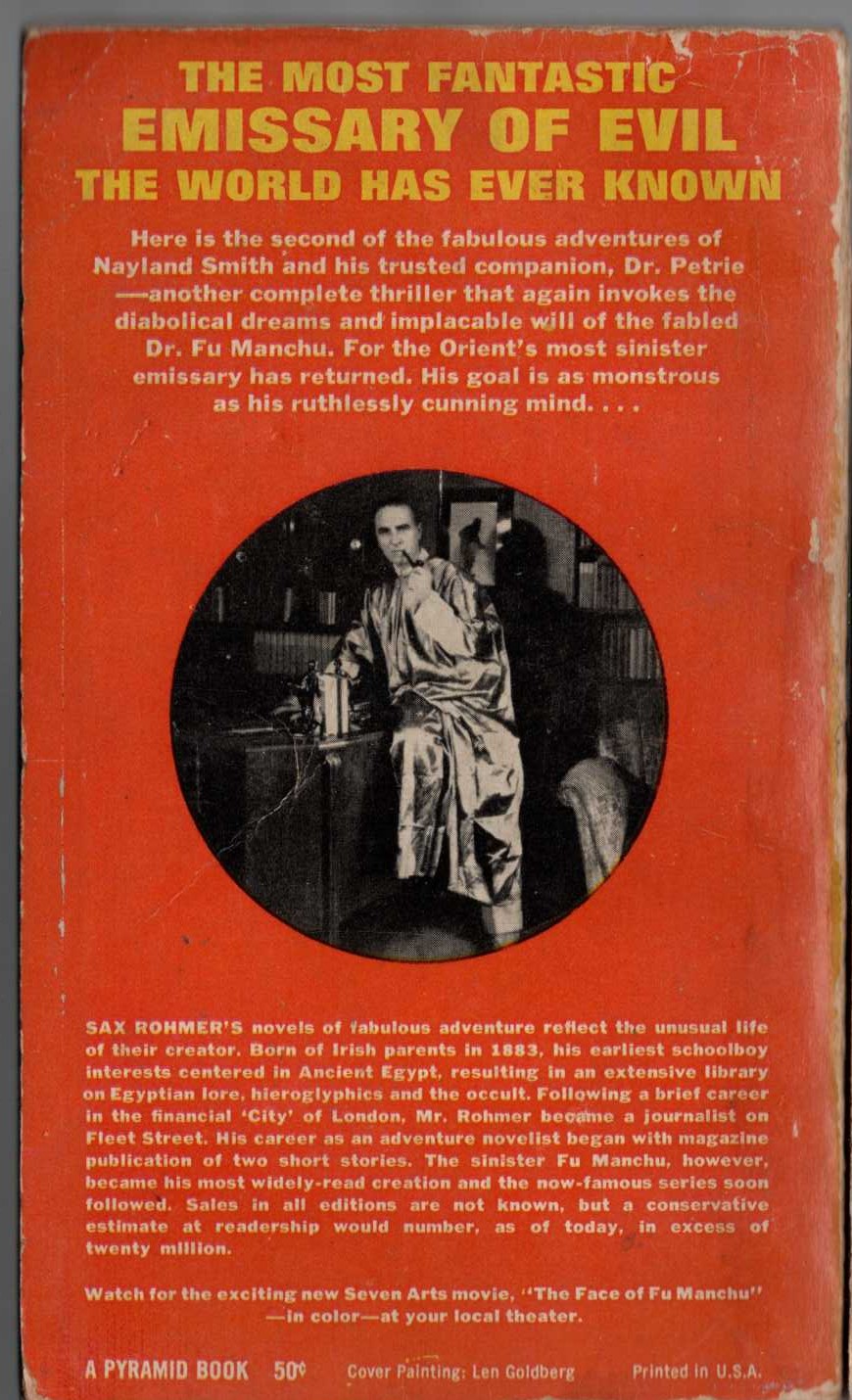 Sax Rohmer  THE RETURN OF DR. FU MANCHU magnified rear book cover image