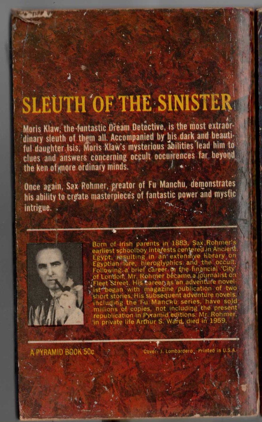 Sax Rohmer  THE DREAM DETECTIVE magnified rear book cover image