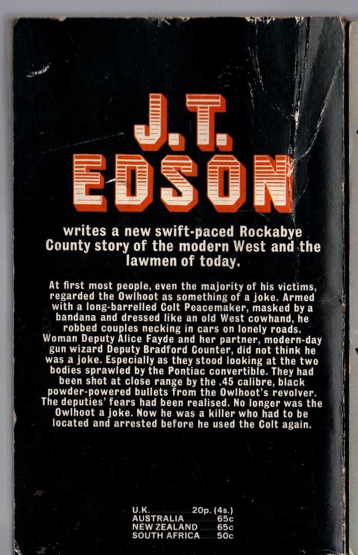 J.T. Edson  THE OWLHOOT magnified rear book cover image
