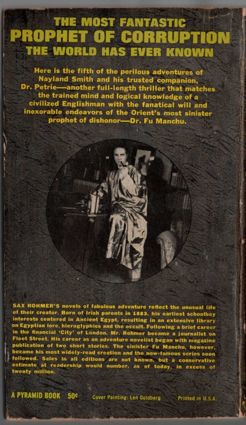 Sax Rohmer  THE MASK OF FU-MANCHU magnified rear book cover image