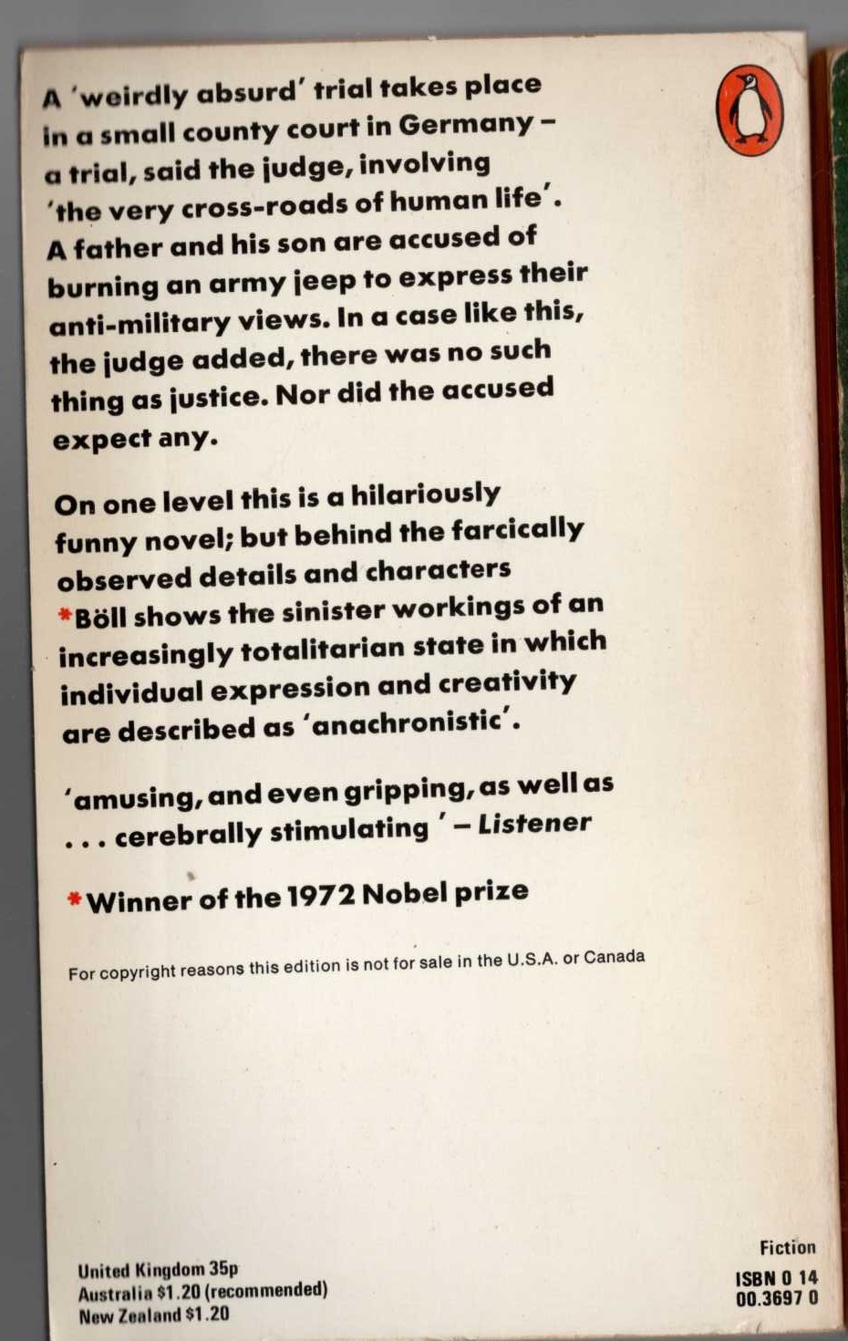 Heinrich Boll  THE END OF A MISSION magnified rear book cover image