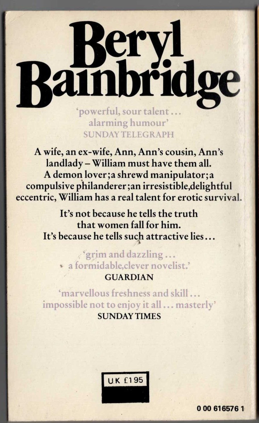 Beryl Bainbridge  SWEET WILLIAM magnified rear book cover image