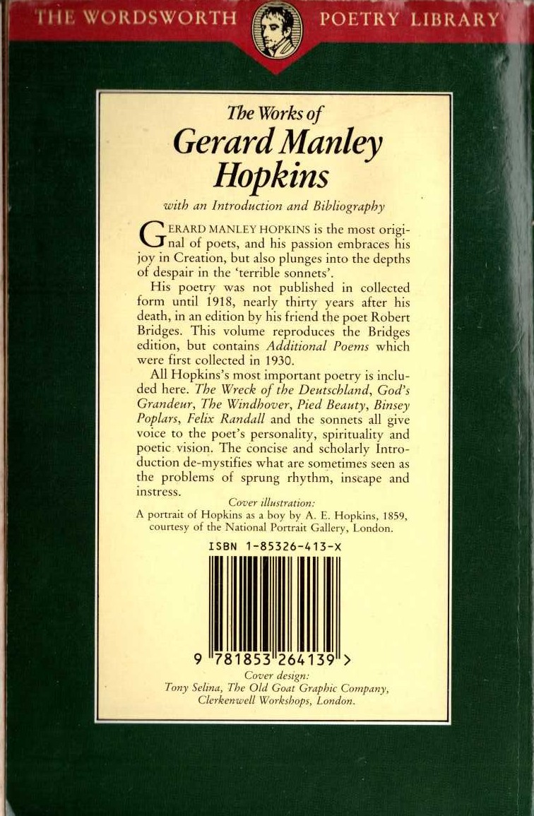 Gerard Manley Hopkins  THE WORKS OF GERARD MANLEY HOPKINS magnified rear book cover image