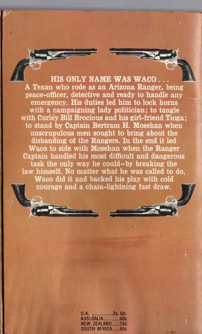 J.T. Edson  WACO RIDES IN magnified rear book cover image
