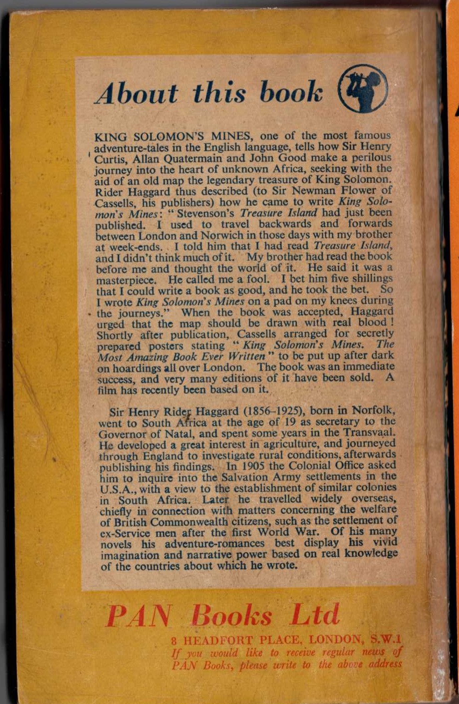 H.Rider Haggard  KING SOLOMON'S MINES magnified rear book cover image