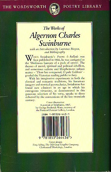 Algernon Charles Swinburne  The WORKS OF ALGERNON CHARLES SWINBURNE magnified rear book cover image