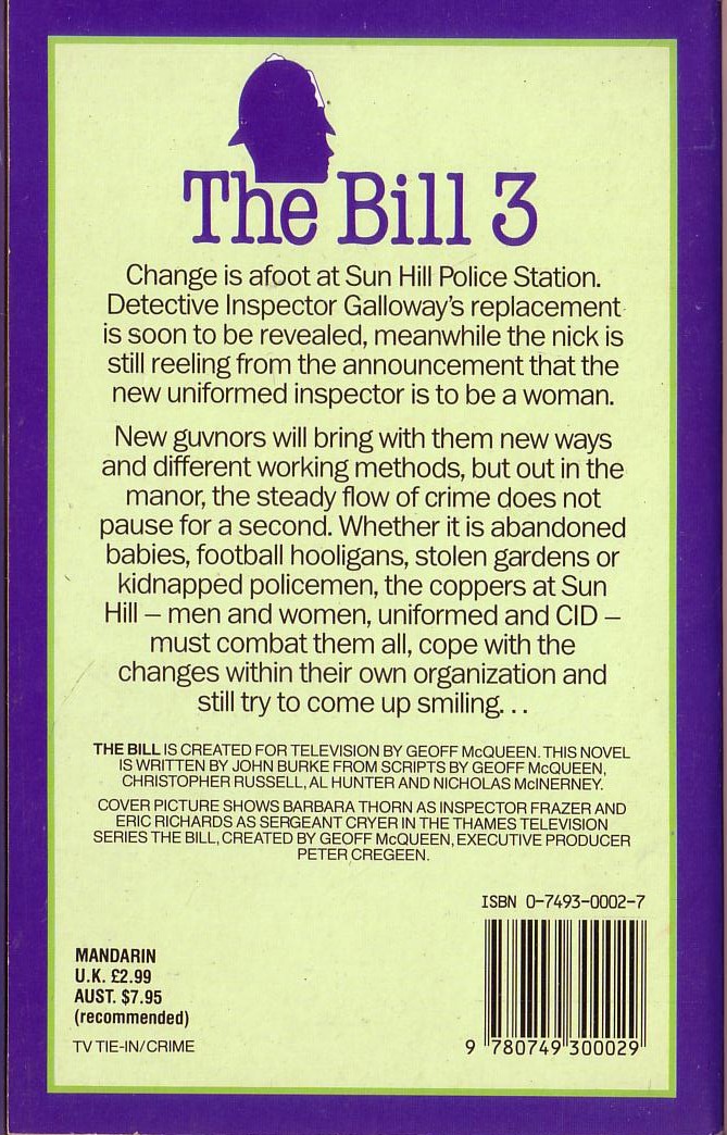 John Burke  THE BILL #3 magnified rear book cover image