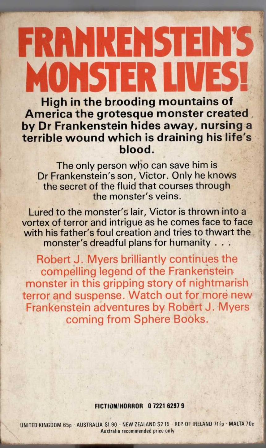 Robert J. Myers  THE CROSS OF FRANKENSTEIN magnified rear book cover image