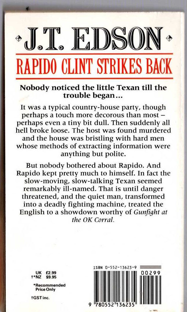 J.T. Edson  RAPIDO CLINT STRIKES BACK magnified rear book cover image