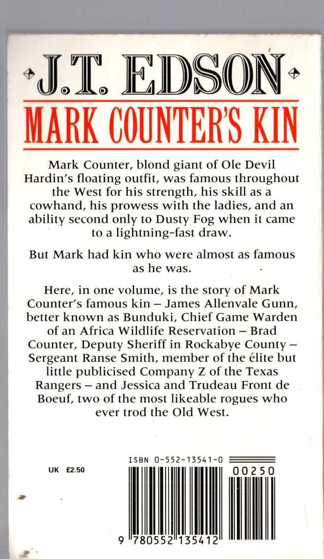 J.T. Edson  MARK COUNTER'S KIN magnified rear book cover image