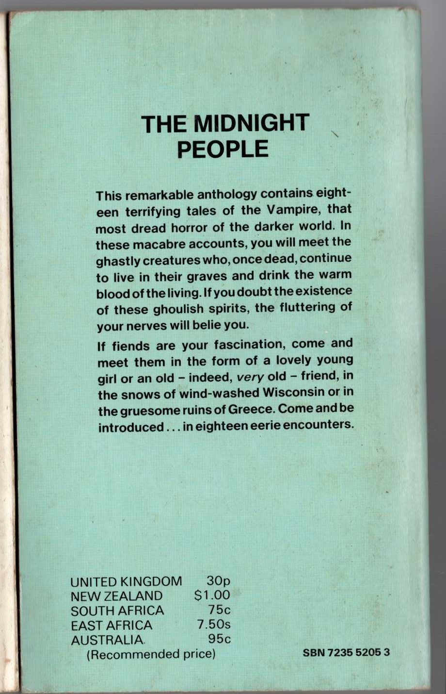Peter Haining (edits) THE MIDNIGHT PEOPLE magnified rear book cover image
