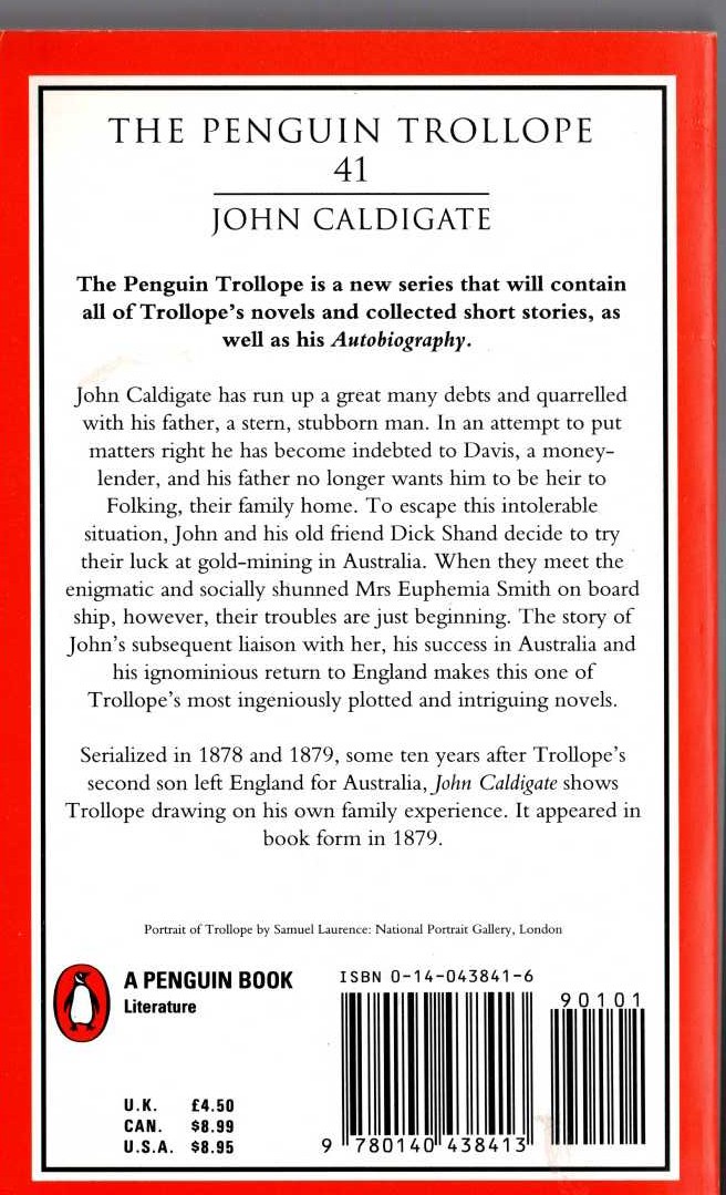 Anthony Trollope  JOHN CALDIGATE magnified rear book cover image