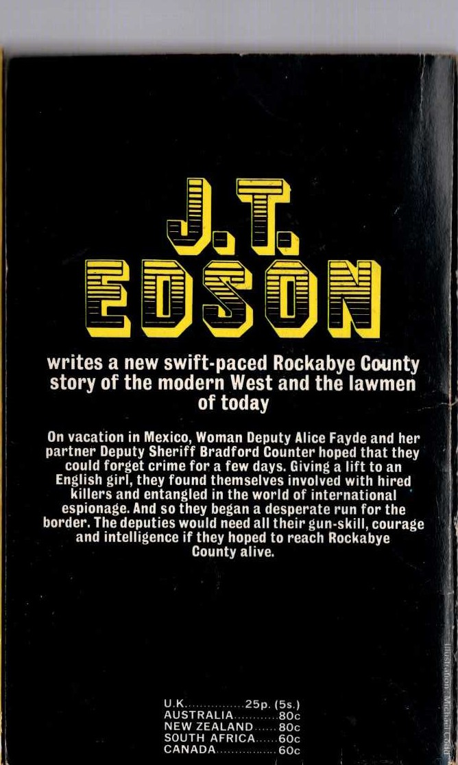 J.T. Edson  RUN FOR THE BORDER magnified rear book cover image