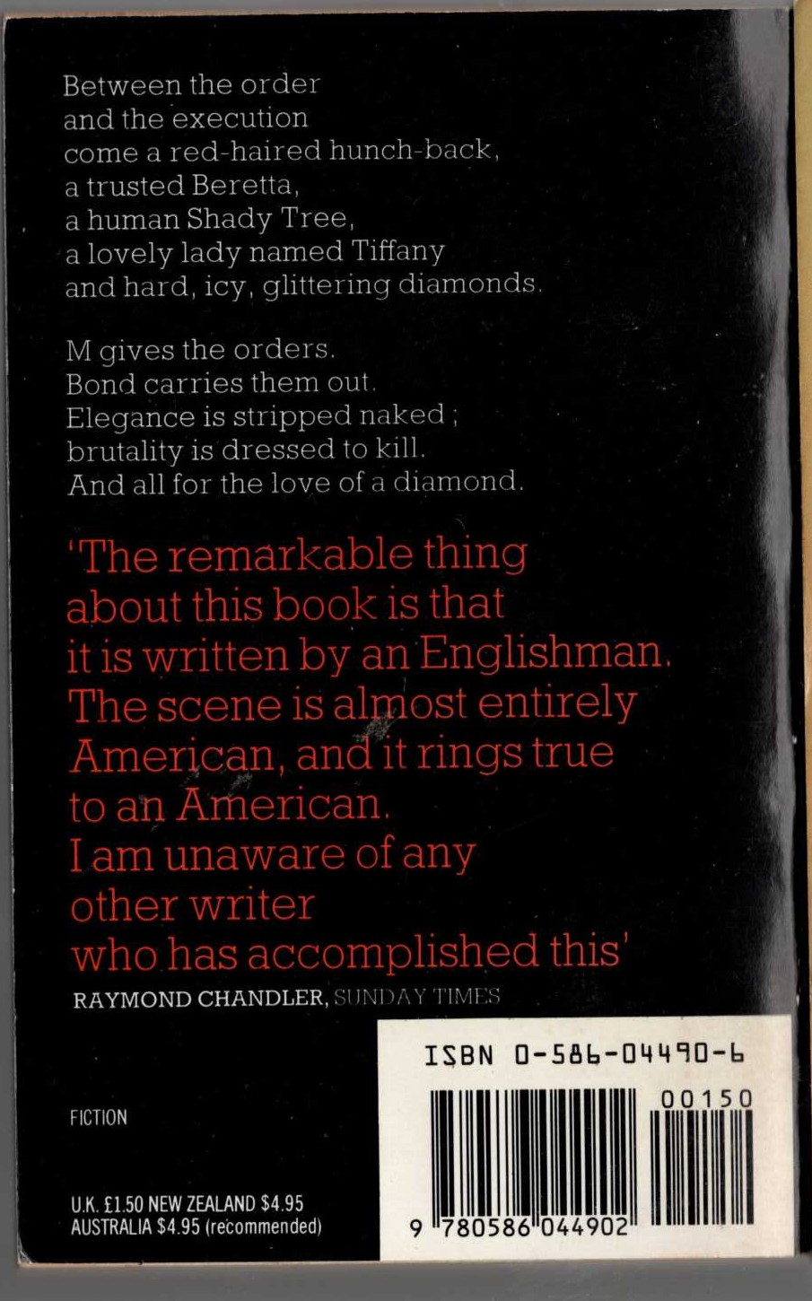 Ian Fleming  DIAMONDS ARE FOREVER magnified rear book cover image