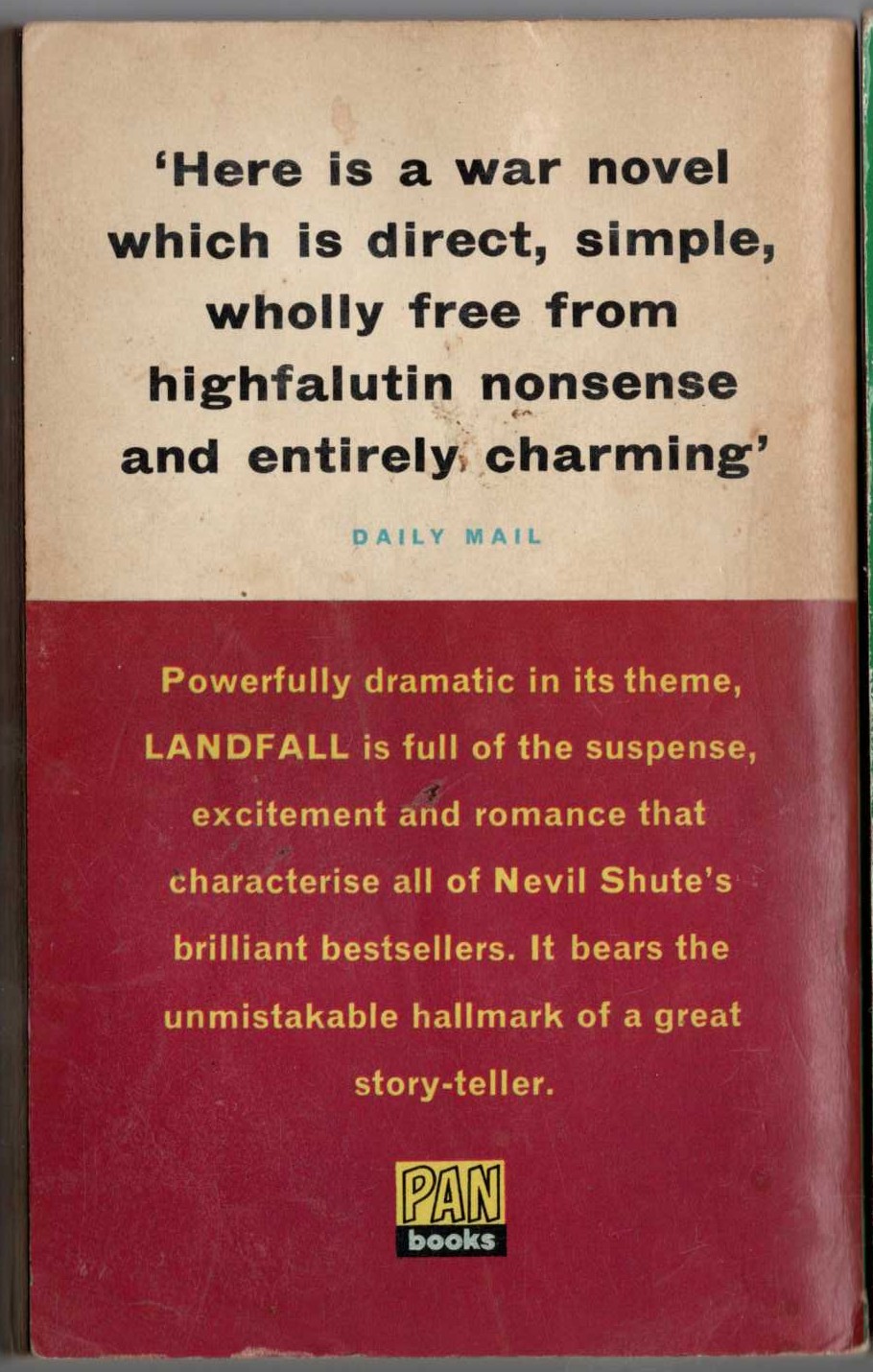 Nevil Shute  LANDFALL magnified rear book cover image