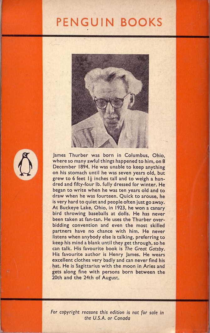 James Thurber  FURTHER FABLES OF OUR TIME magnified rear book cover image