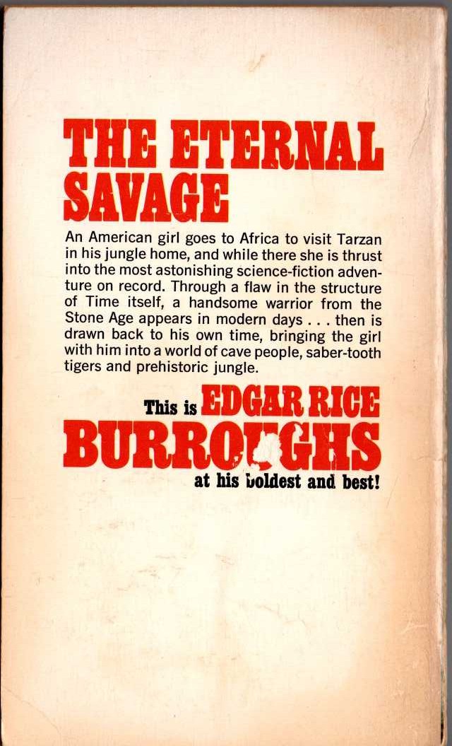 Edgar Rice Burroughs  THE ETERNAL SAVAGE magnified rear book cover image