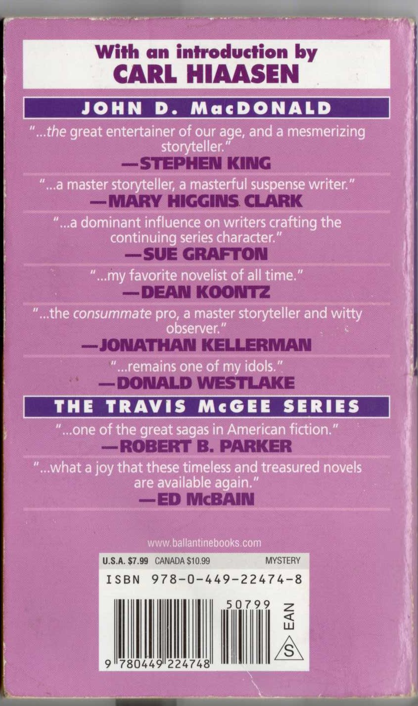 John D. MacDonald  THE LONG LAVENDER LOOK magnified rear book cover image