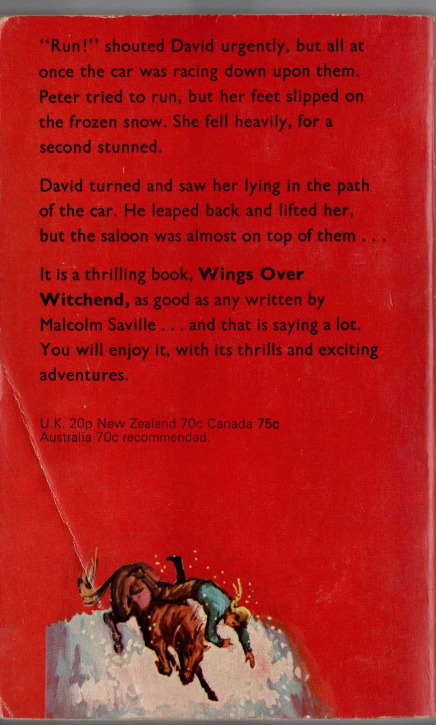 Malcolm Saville  WINGS OVER WITCHEND magnified rear book cover image