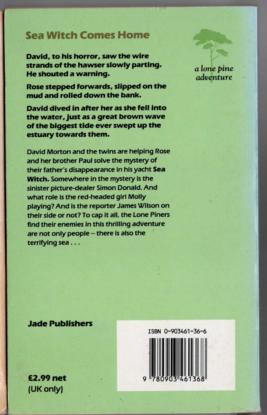 Malcolm Saville  SEA WITCH COMES HOME magnified rear book cover image