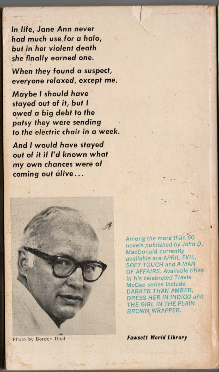 John D. MacDonald  DEATH TRAP magnified rear book cover image