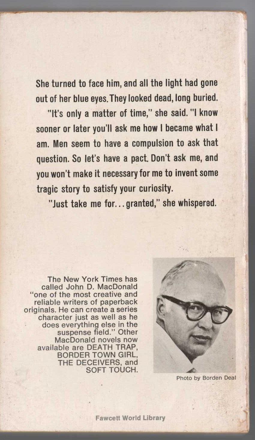 John D. MacDonald  JUDGE ME NOT magnified rear book cover image