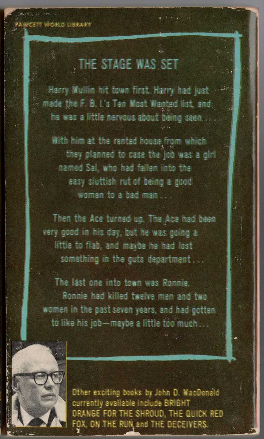 John D. MacDonald  APRIL EVIL magnified rear book cover image