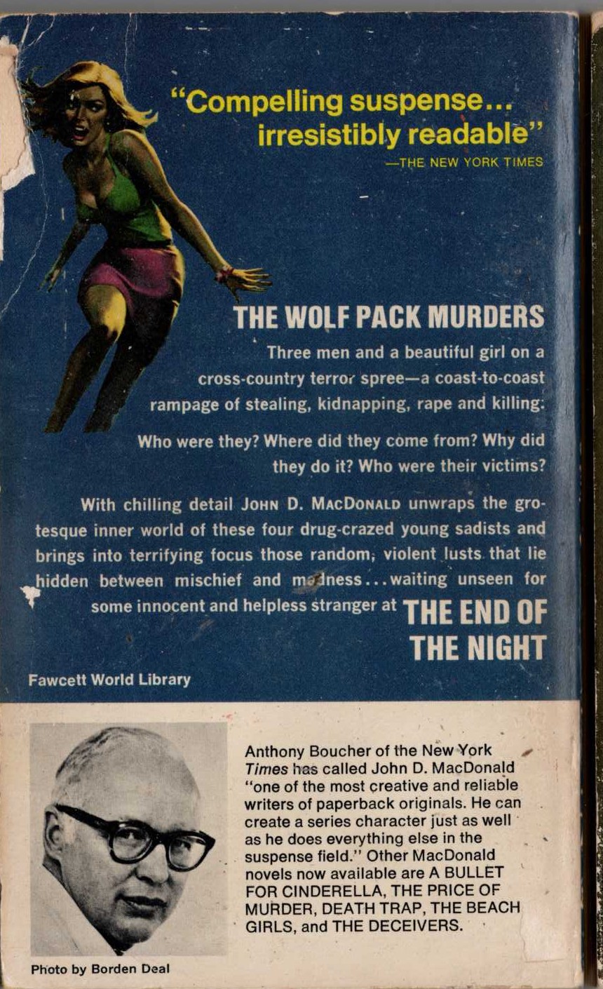 John D. MacDonald  THE END OF THE NIGHT magnified rear book cover image