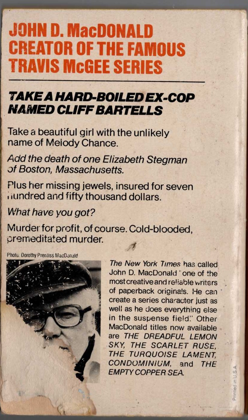 John D. MacDonald  THE BRASS CUPCAKE magnified rear book cover image