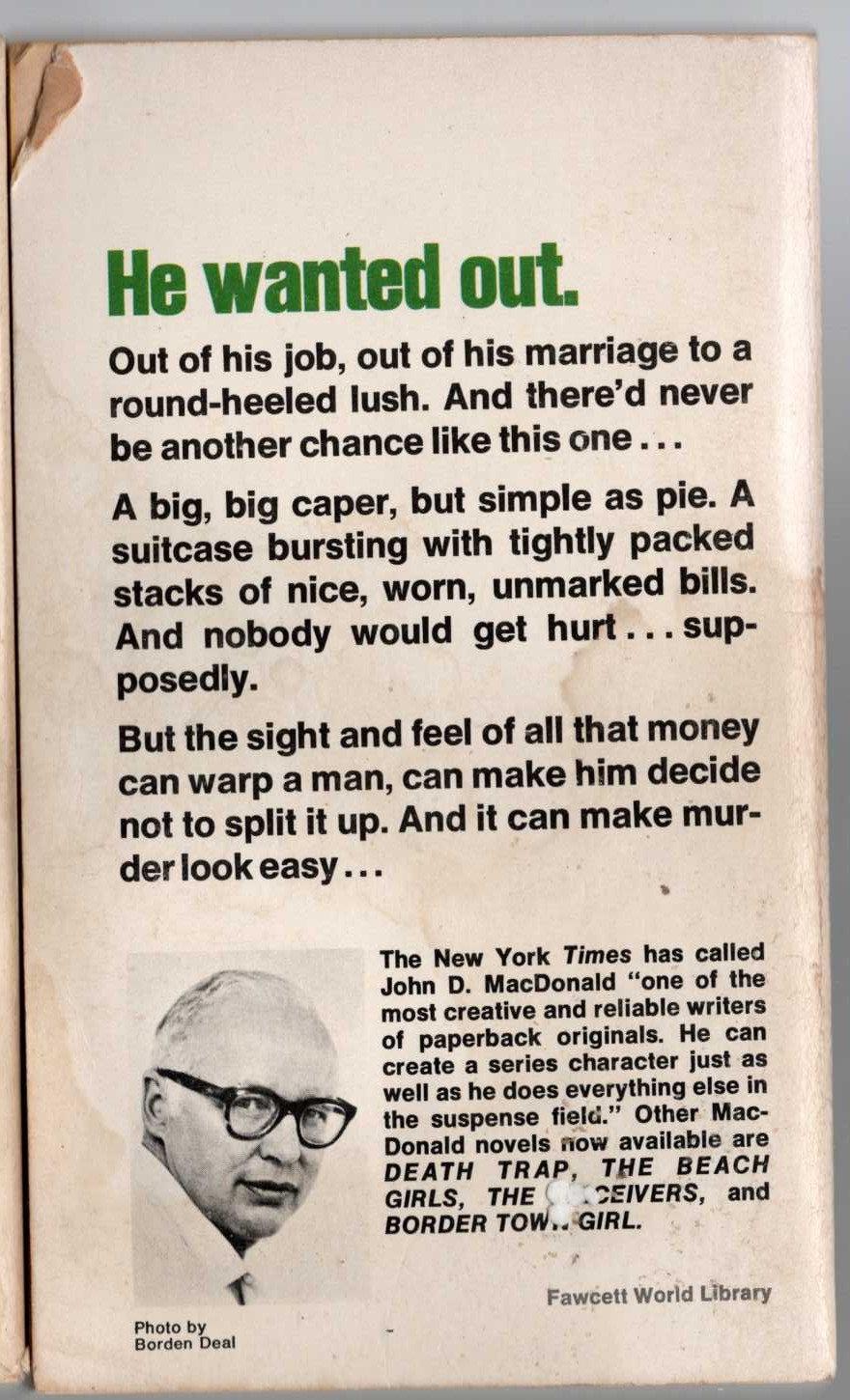 John D. MacDonald  SOFT TOUCH magnified rear book cover image