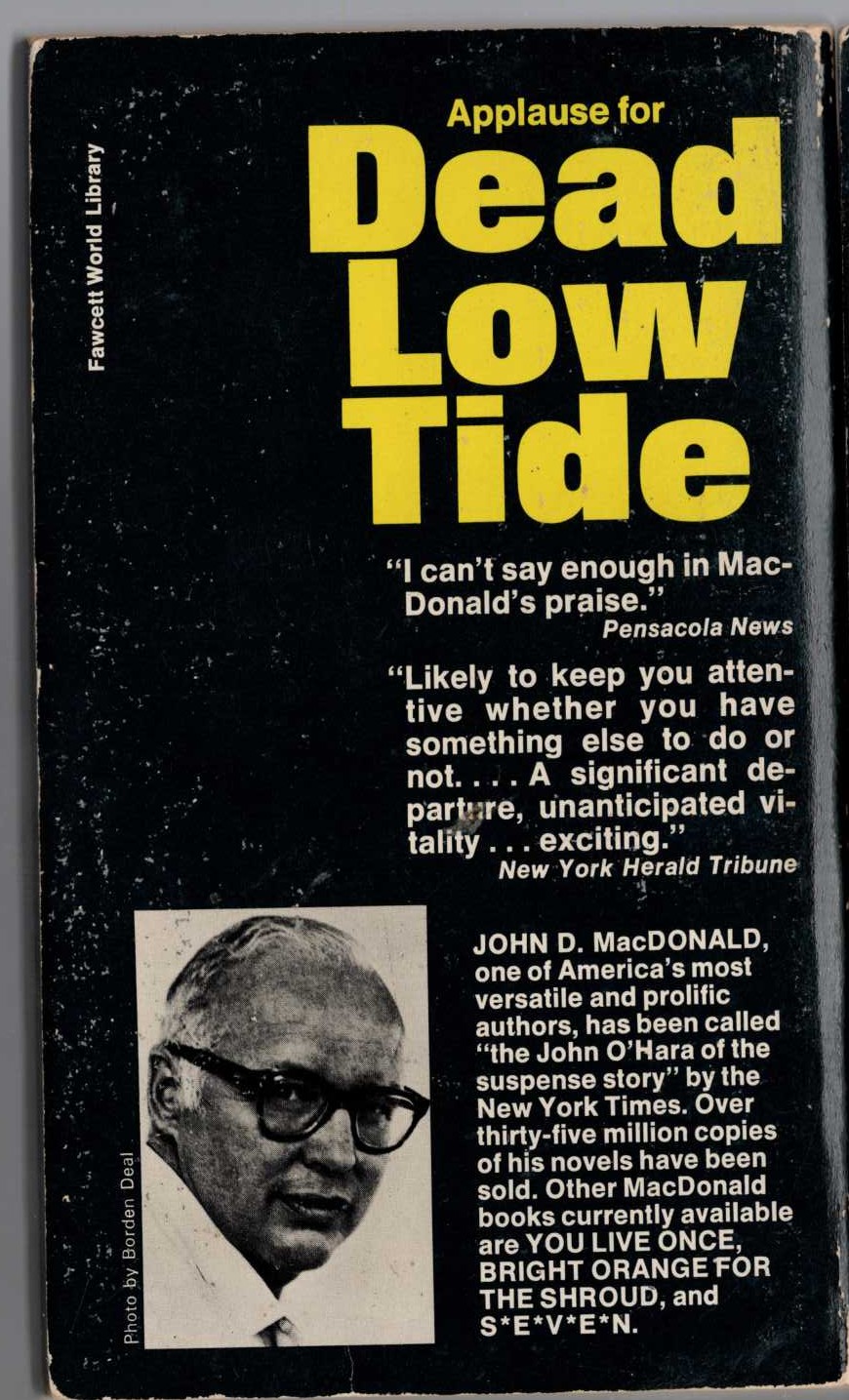 John D. MacDonald  DEAD LOW TIDE magnified rear book cover image