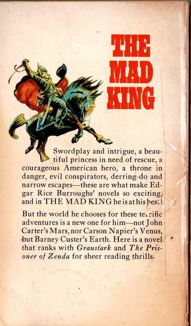 Edgar Rice Burroughs  THE MAD KING magnified rear book cover image