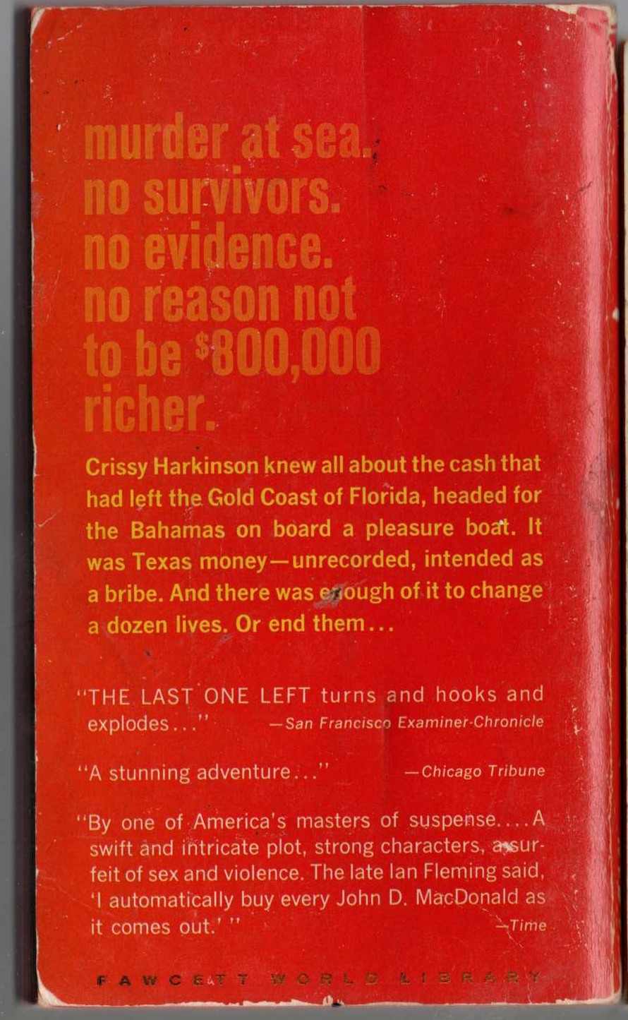 John D. MacDonald  THE LAST ONE LEFT magnified rear book cover image
