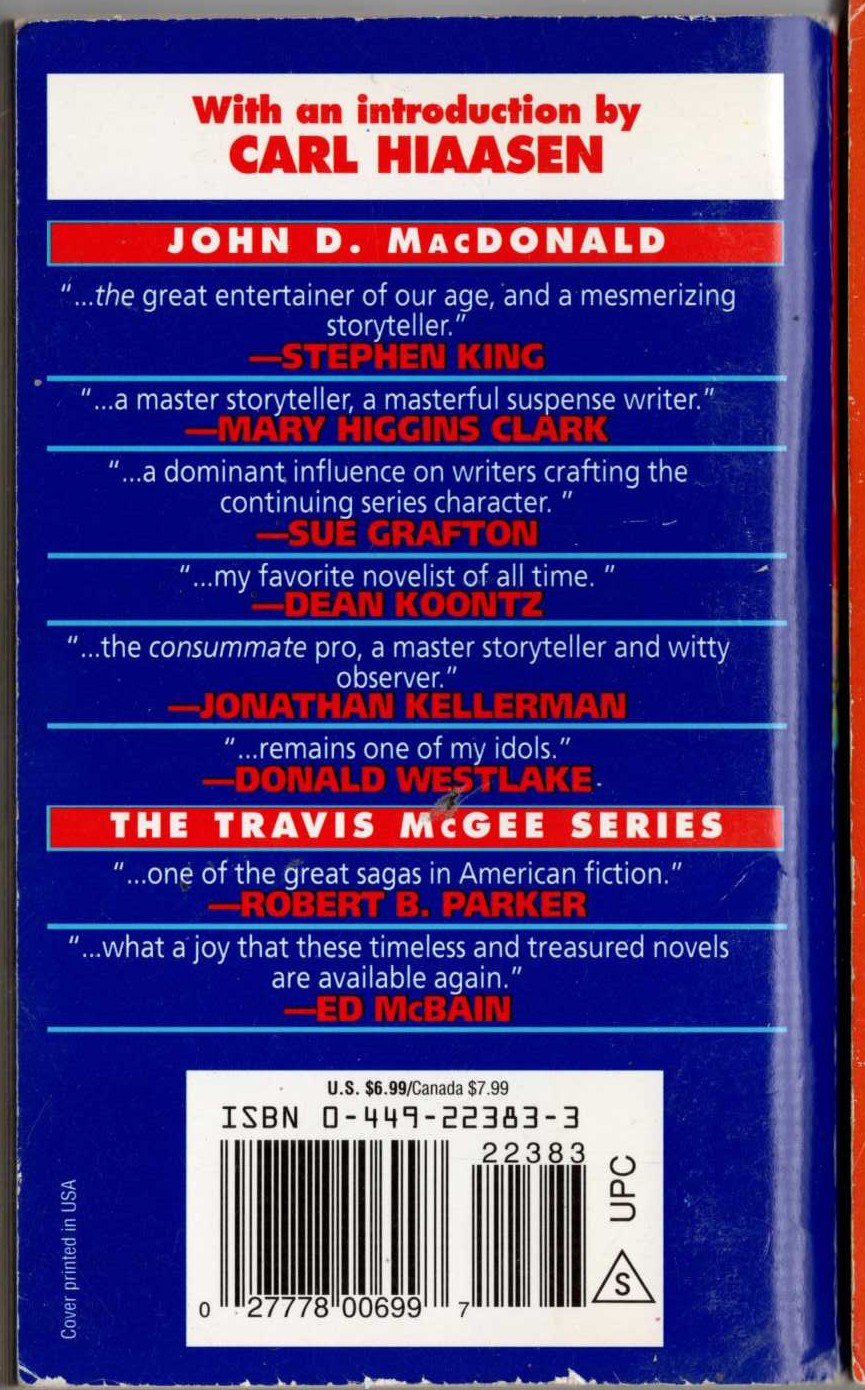 John D. MacDonald  THE DEEP BLUE GOOD-BY [GOOD-BYE] magnified rear book cover image