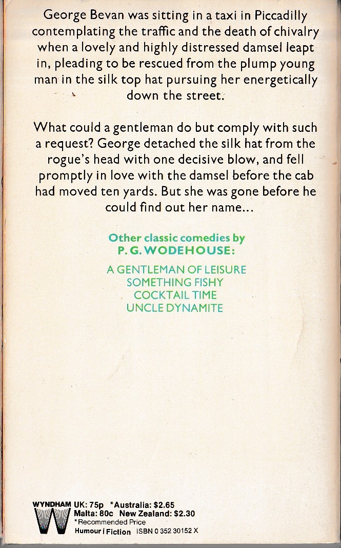 P.G. Wodehouse  A DAMSEL IN DISTRESS magnified rear book cover image