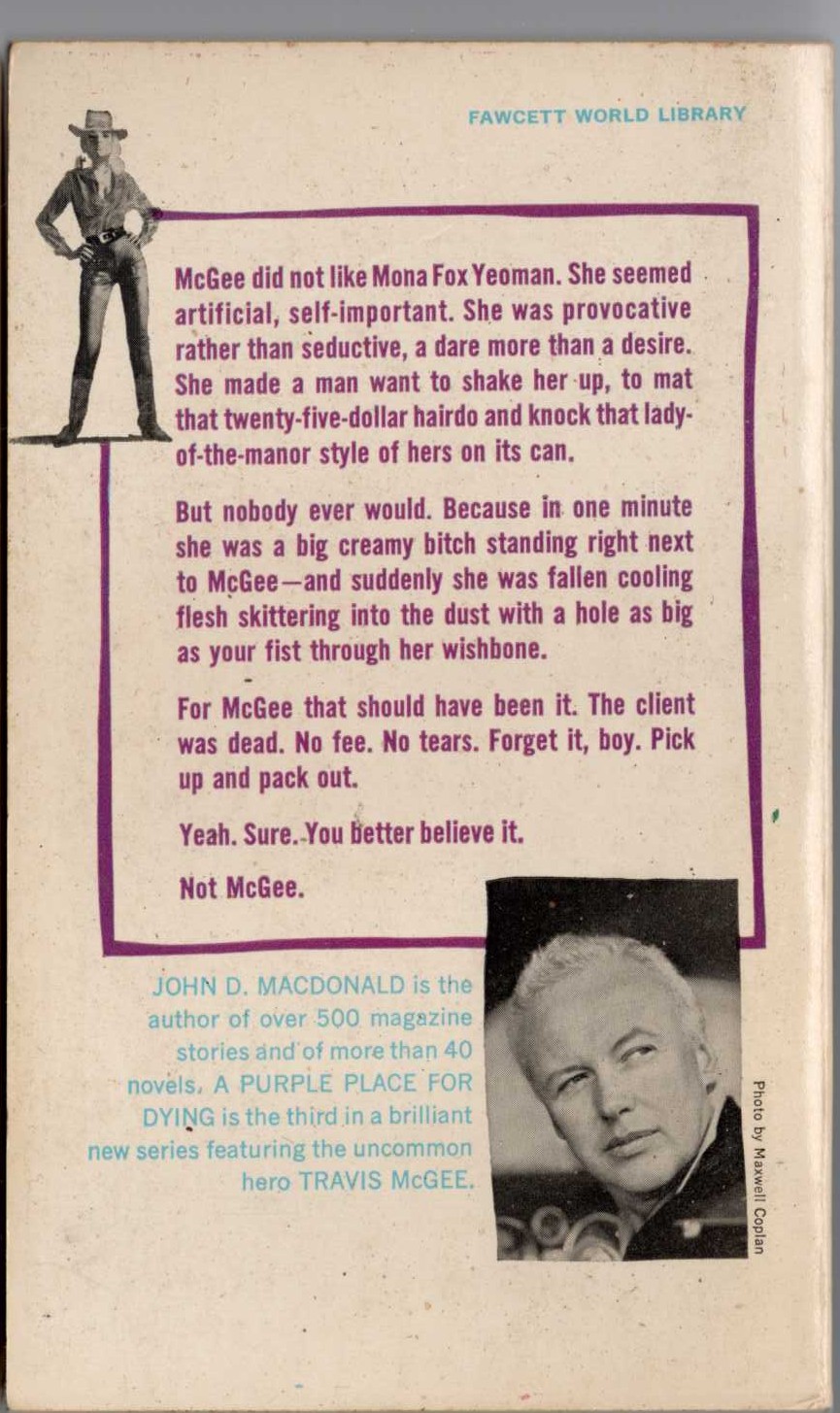 John D. MacDonald  A PURPLE PLACE FOR DYING magnified rear book cover image