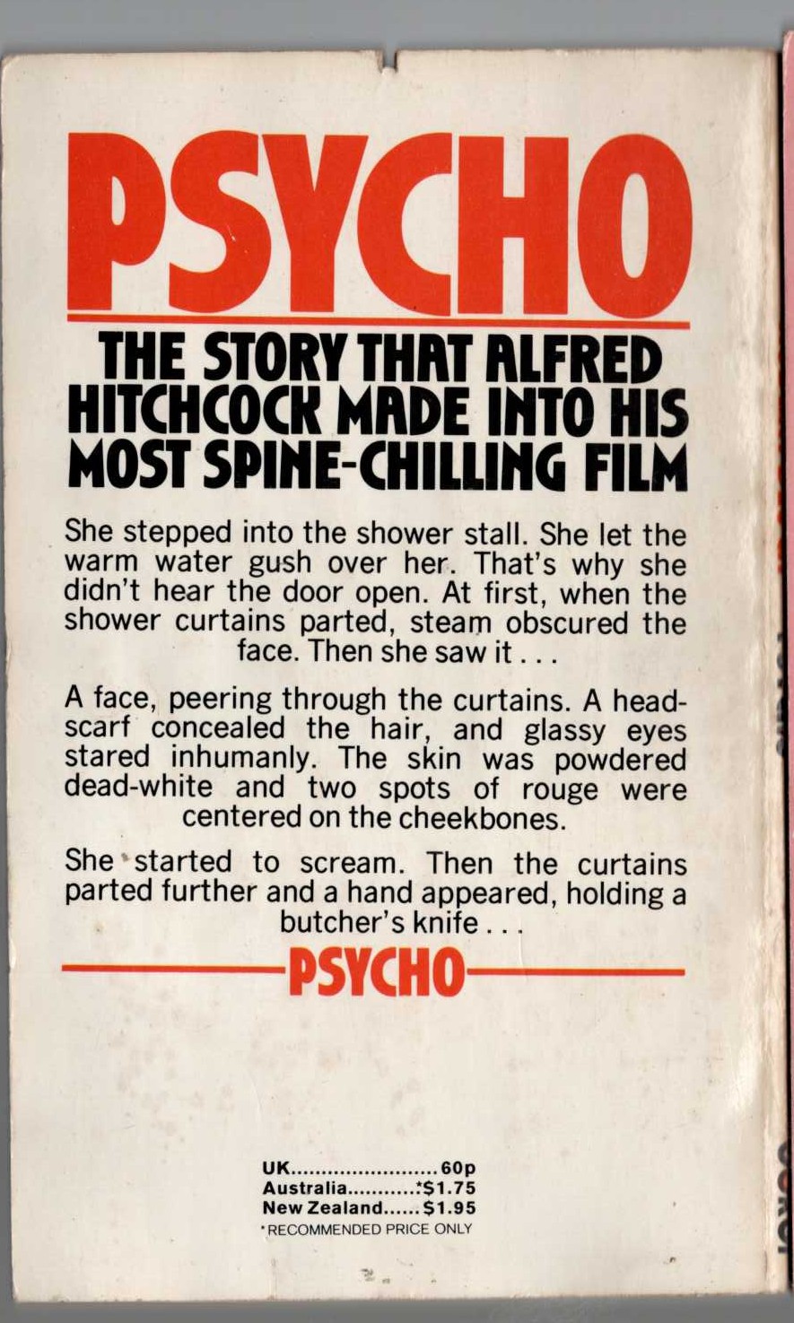 Robert Bloch  PSYCHO magnified rear book cover image