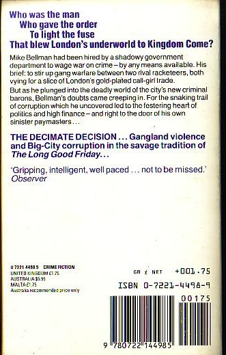 Anthony Heal  THE DECIMATE DECISION magnified rear book cover image