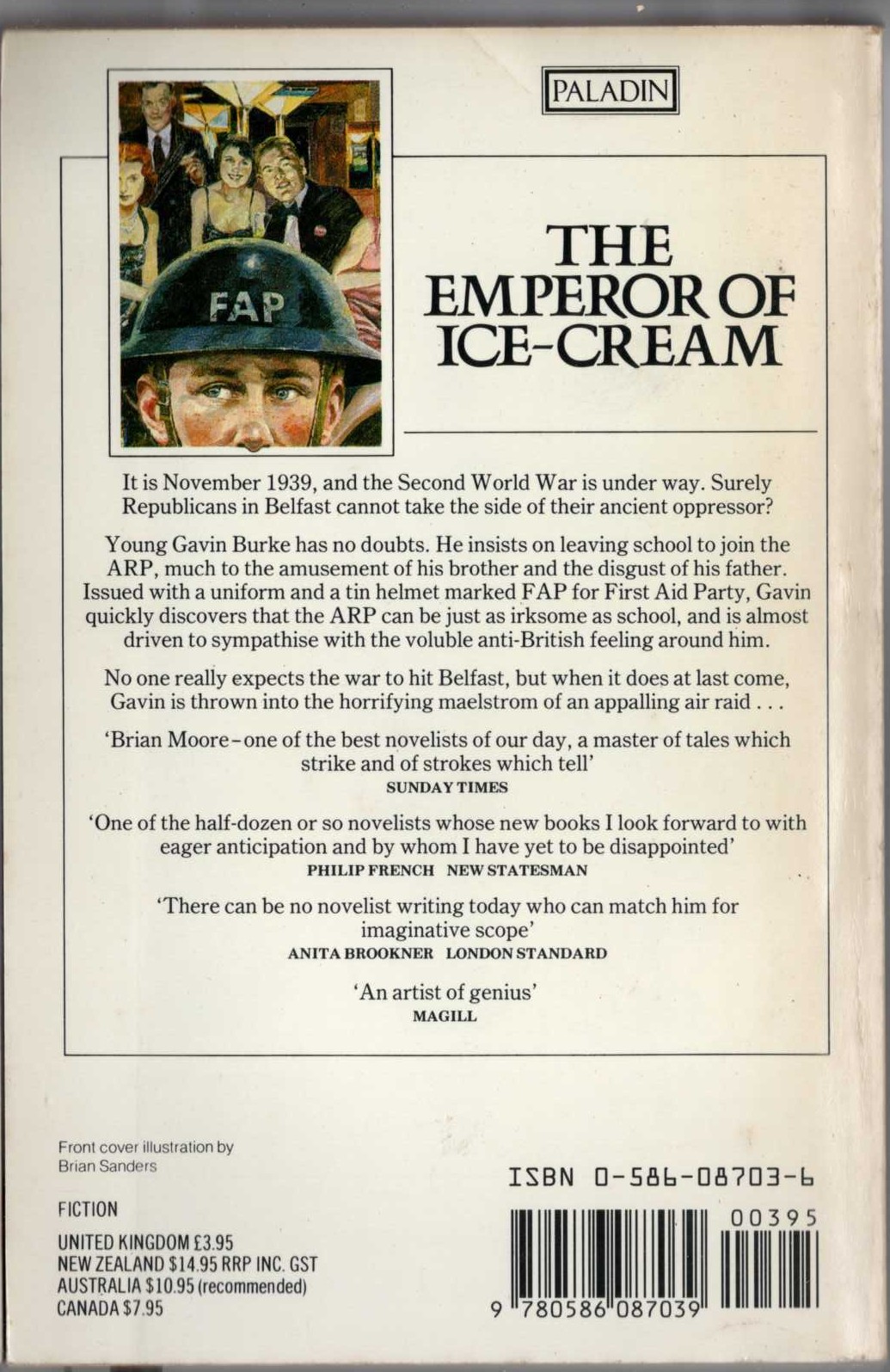 Brian Moore  THE EMPEROR OF ICE-CREAM magnified rear book cover image