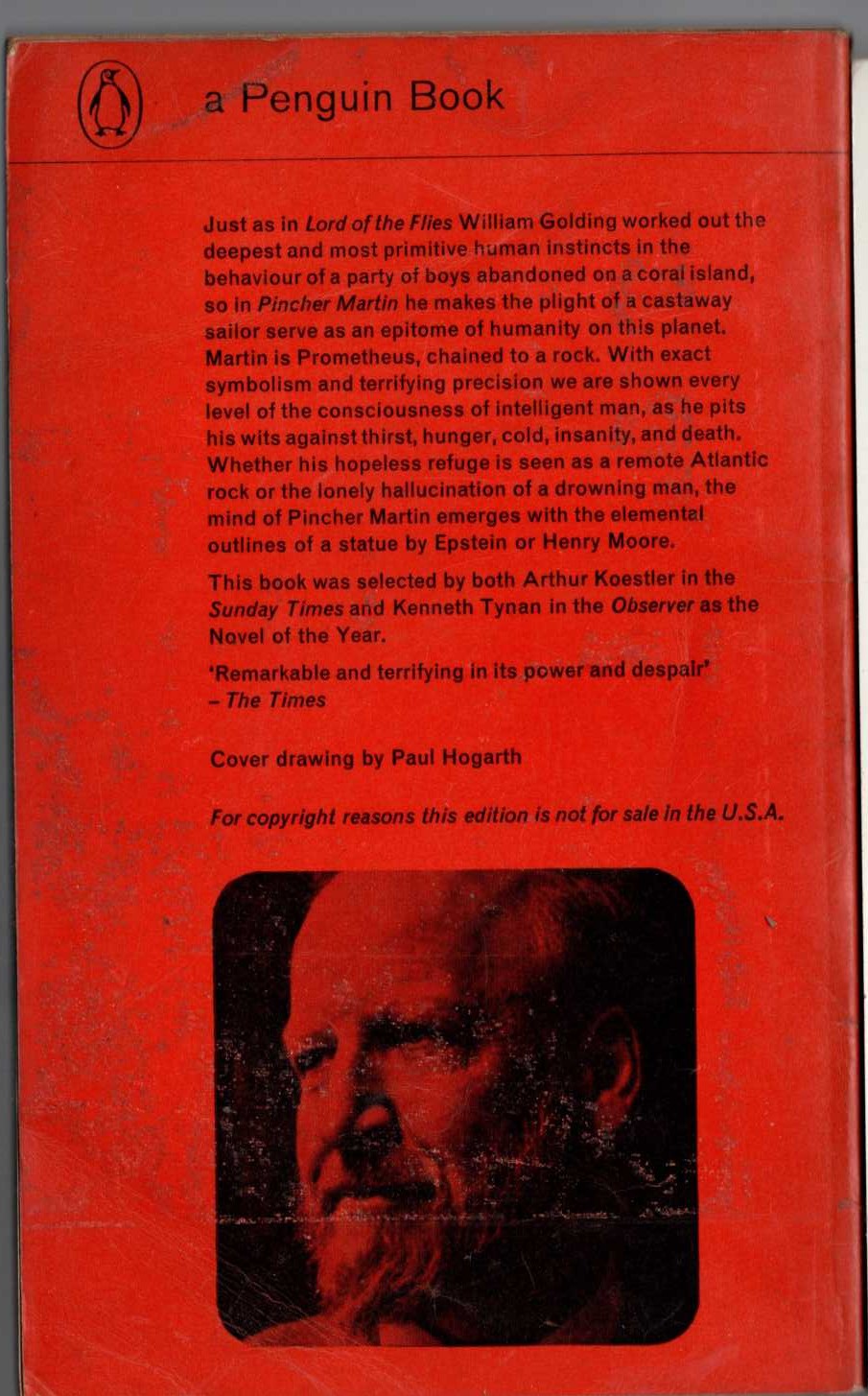 William Golding  PINCHER MARTIN magnified rear book cover image