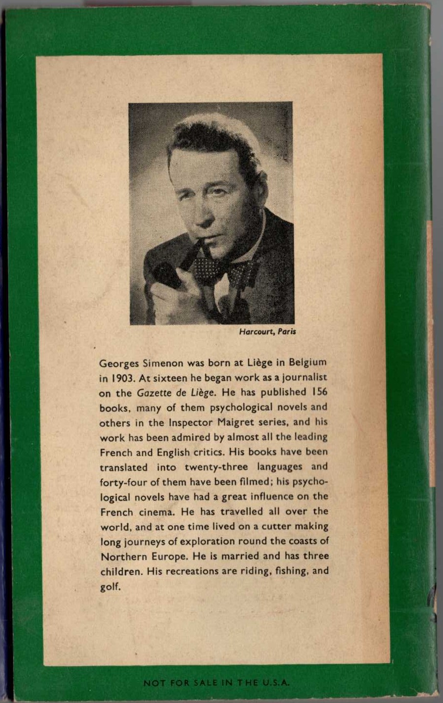 Georges Simenon  POISONED RELATIONS magnified rear book cover image