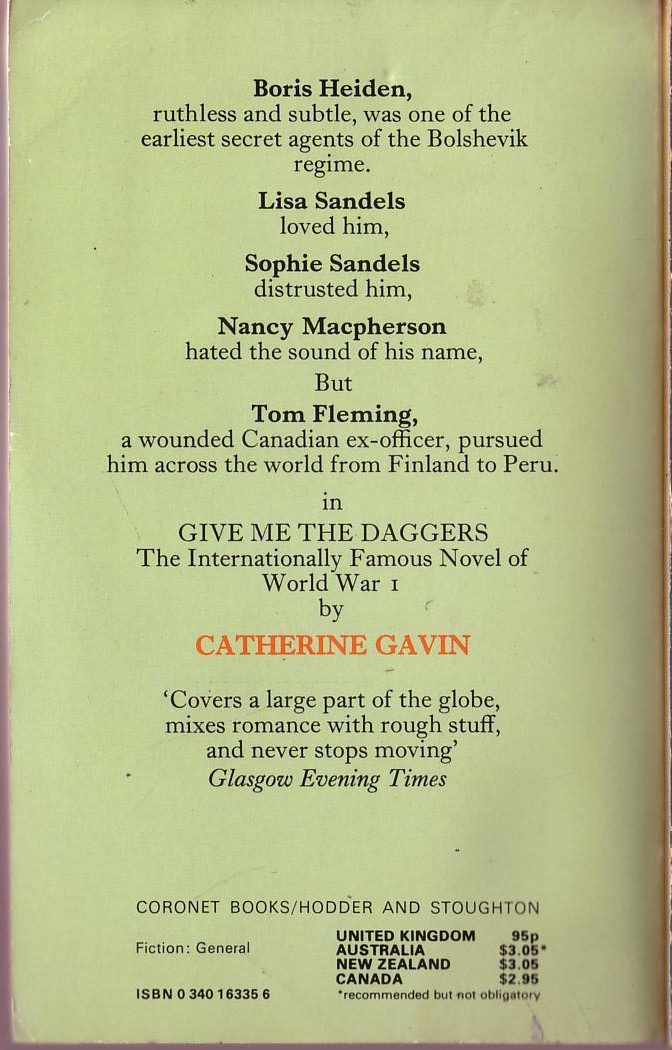 Catherine Gavin  GIVE ME THE DAGGERS magnified rear book cover image