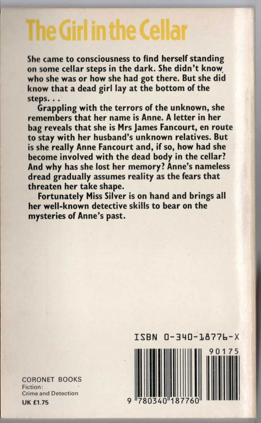 Patricia Wentworth  THE GIRL IN THE CELLAR magnified rear book cover image