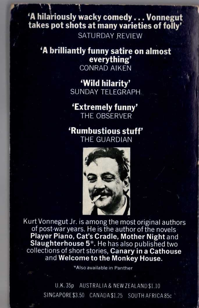 Kurt Vonnegut  GOD BLESS YOU, MR ROSEWATER magnified rear book cover image