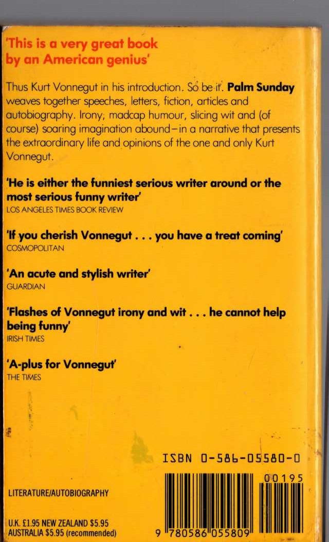Kurt Vonnegut  PALM SUNDAY magnified rear book cover image
