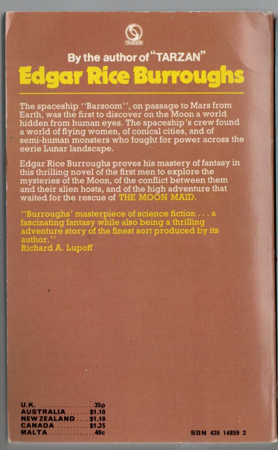 Edgar Rice Burroughs  THE MOON MAID magnified rear book cover image