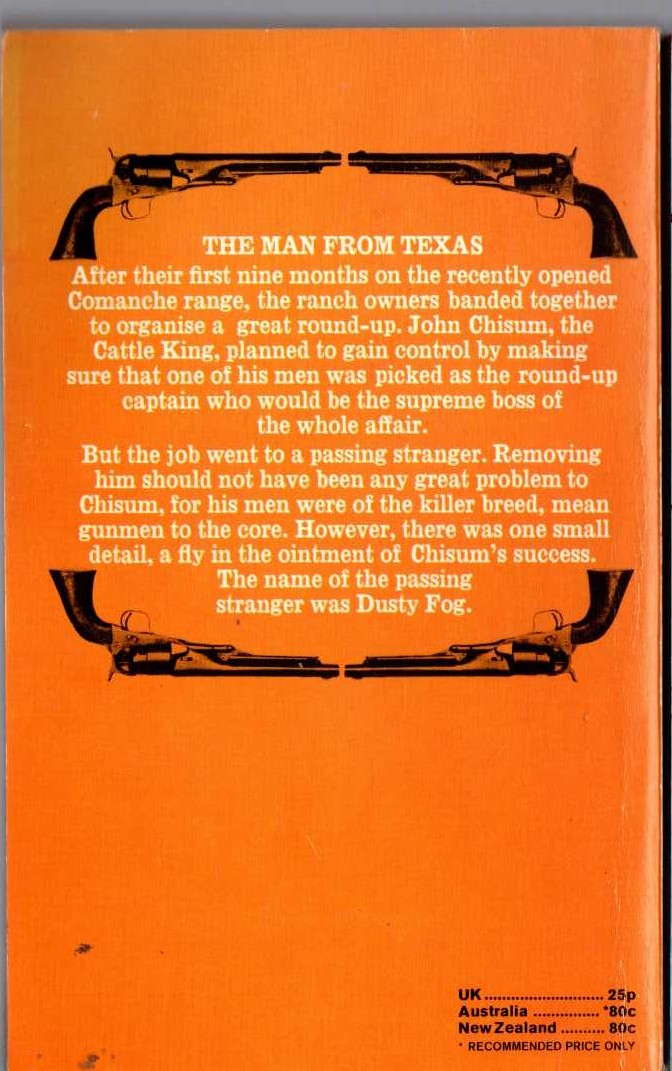 J.T. Edson  THE MAN FROM TEXAS magnified rear book cover image