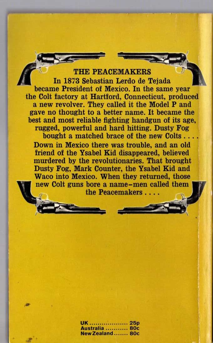 J.T. Edson  THE PEACEMAKERS magnified rear book cover image