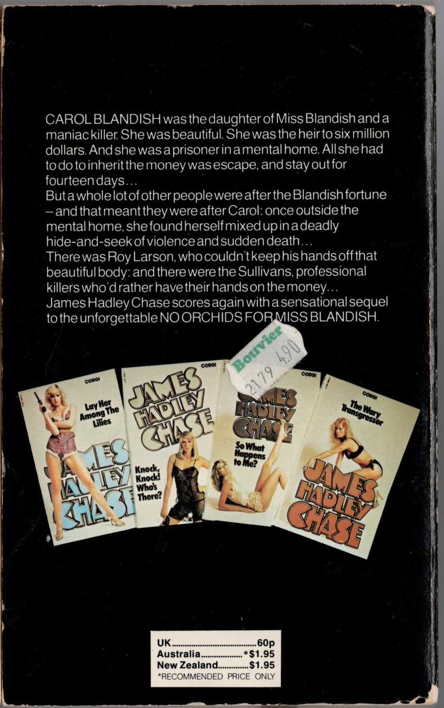 James Hadley Chase  THE FLESH OF THE ORCHID magnified rear book cover image